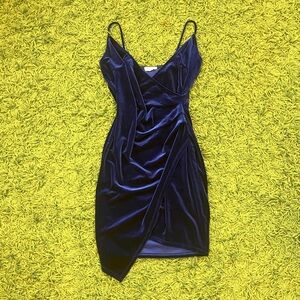 blue velvet wrap bodycon fitted cocktail mini dress